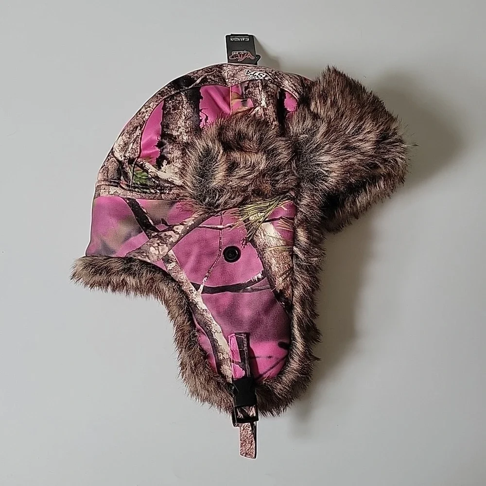 Wild Wear Camo Bomber Trapper Hat Pink One Size Coquette Grunge Gorpcore Outdoor